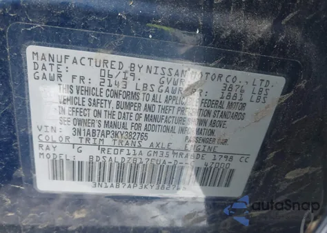 2019 Nissan Sentra Sv from USA, damaged, VIN 3N1AB7AP3KY382765